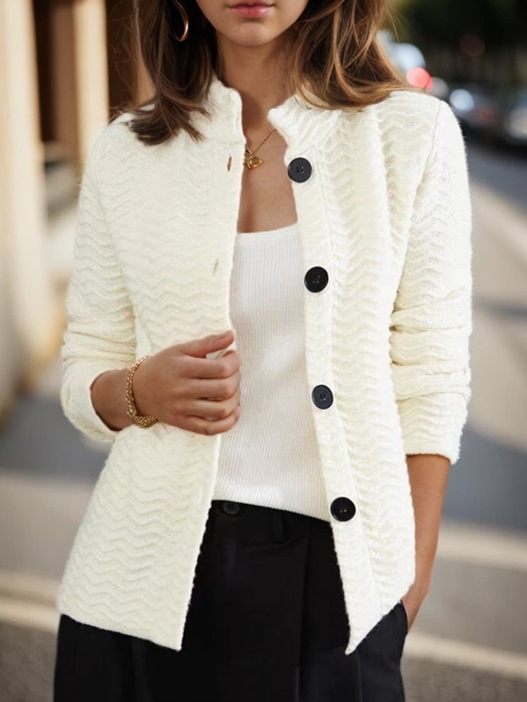 Retro Wave Jacquard Stand Collar Knitted Cardigan Jacket