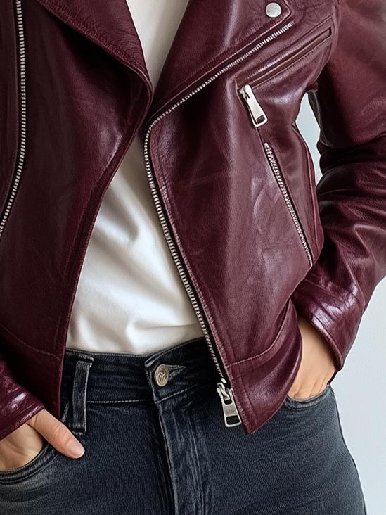 Retro Suit Collar Zipper-up Leather Biker Jacket