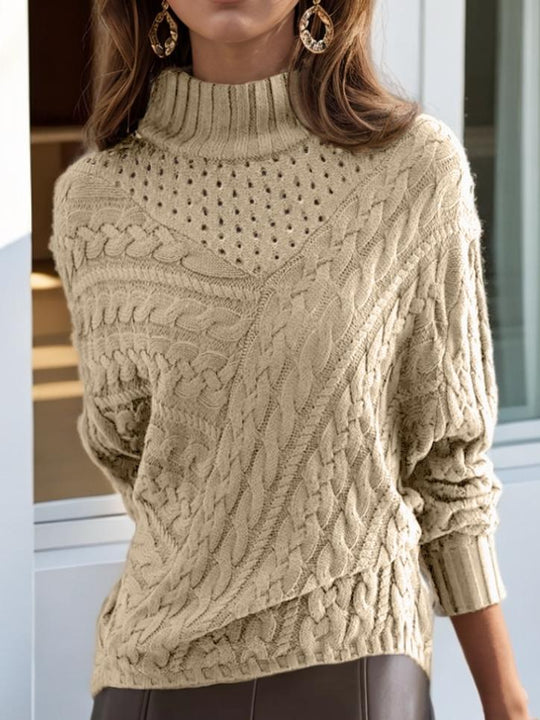 High Neck Cable Knit Hollow Out Chunky Sweater