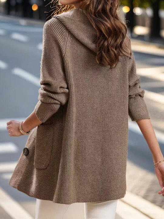 Solid Color Thick Knitted Mid-length Hooded Cardigan Coat