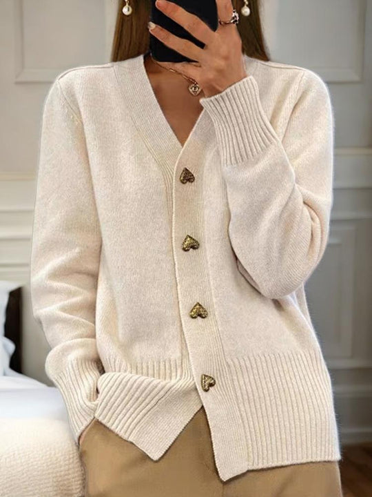 Chic V-neck Heart-shaped Buttons Knitted Cardigan