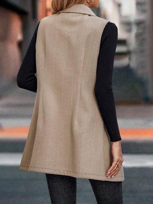 Chic Lapel Double-Breasted Decorated Mid-Length Woolen Vest Suit