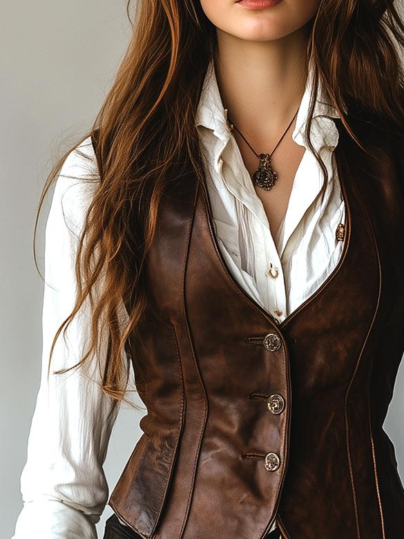 Retro Waist-cinched Button Down Leather Waistcoat