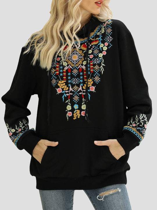 Stylish Ethnic Embroidered Loose-fitting Hoodie