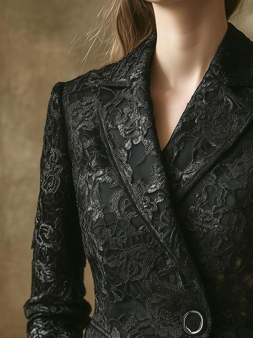 Classic One Button Suit Collar Lace Blazer Jacket