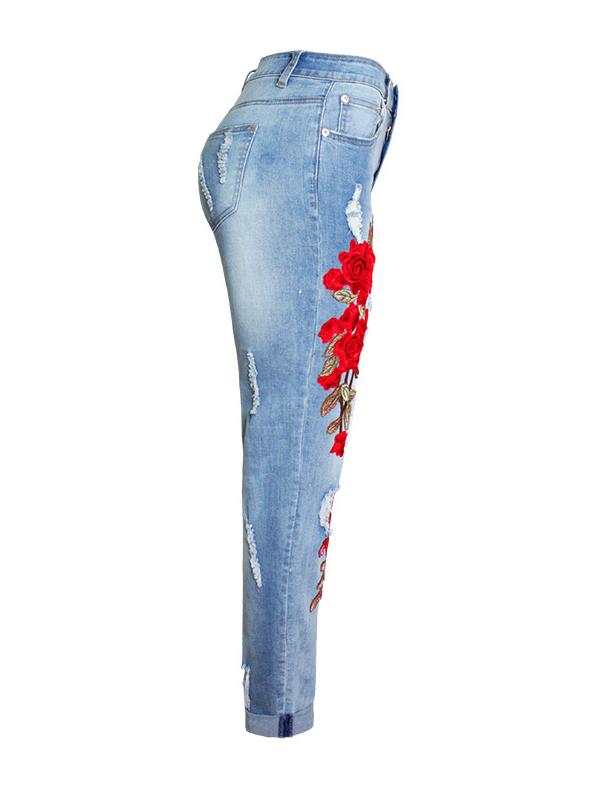 Handmade 3D Embroidered Floral Ripped Jeans