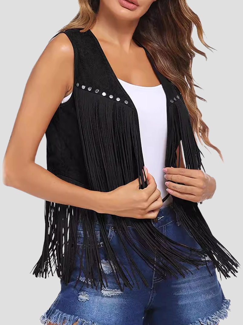 Fashion Fringed and Rivet Suede Vest