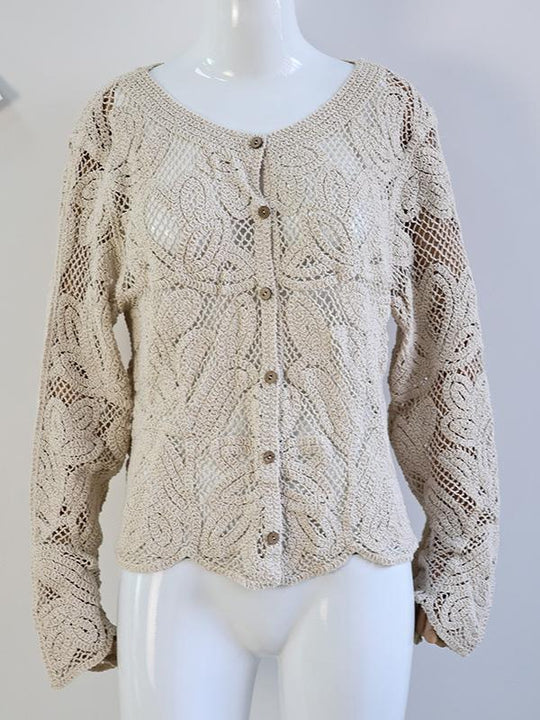 Elegant Hollow-out Button Down Crochet Blouse