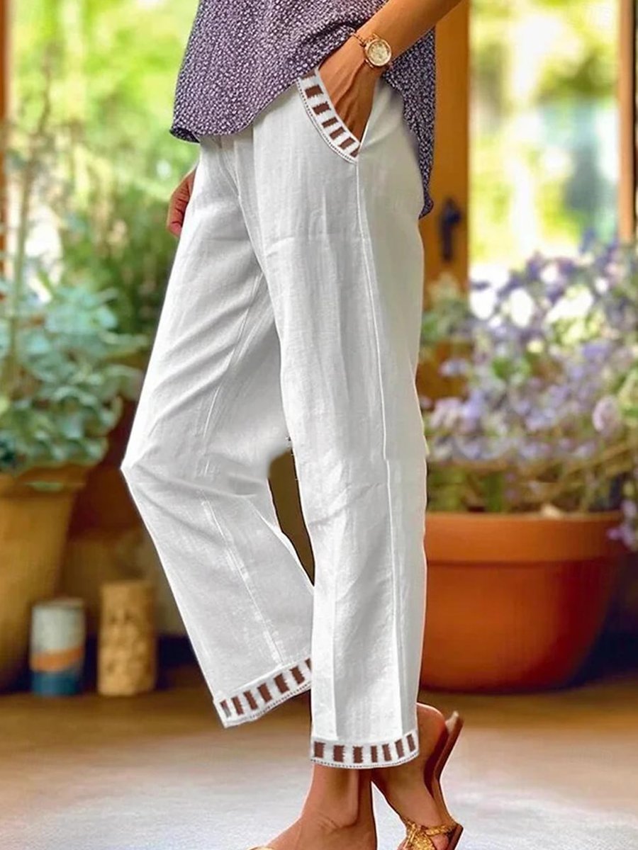 Cotton Linen Lace Casual Pants