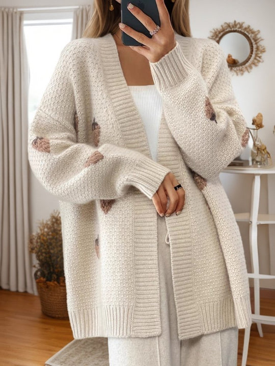 Elegant Embroidered Thick Knit Jacquard Cardigan