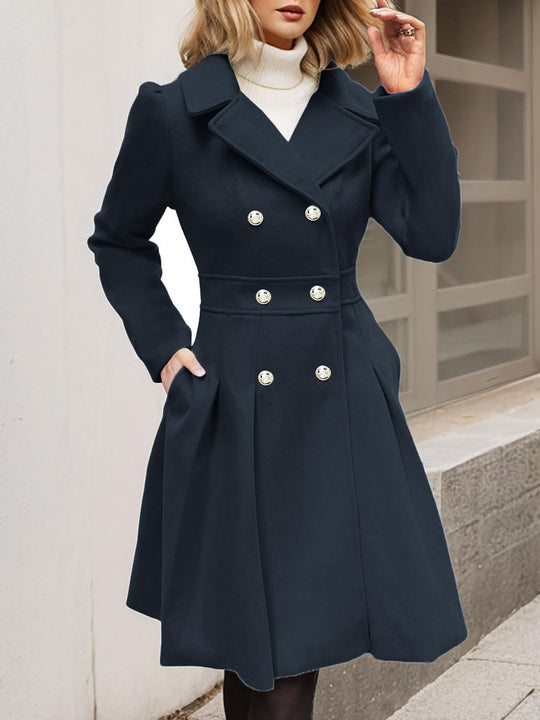 Stylish Suit Collar Solid Color Woolen Coat