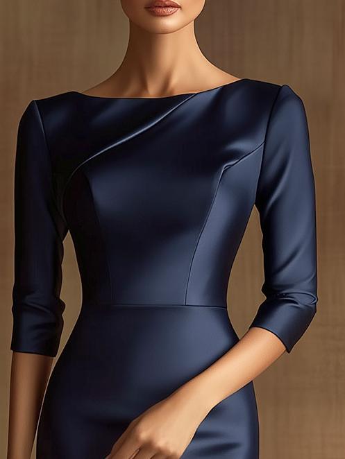 Stylish Crew Neck Three-quater Sleeves Satin Dress