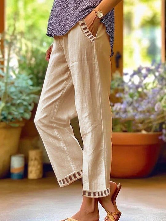 Cotton Linen Lace Casual Pants