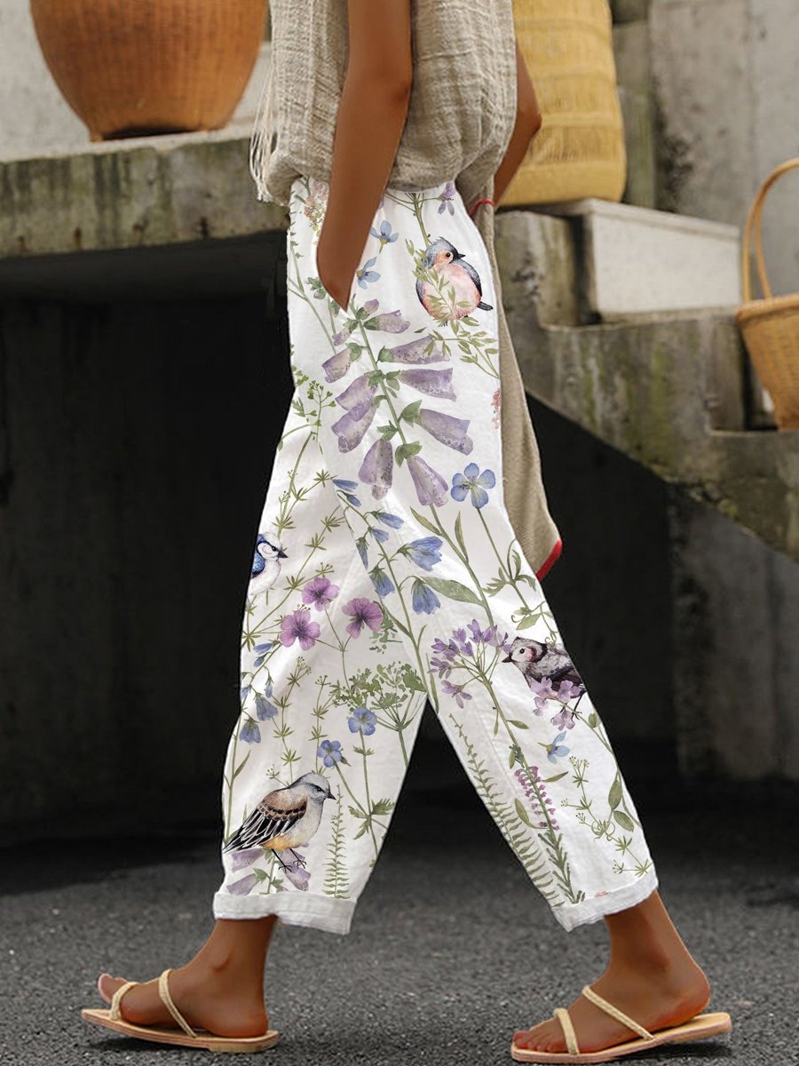 Printed Cotton Linen Casual Pants