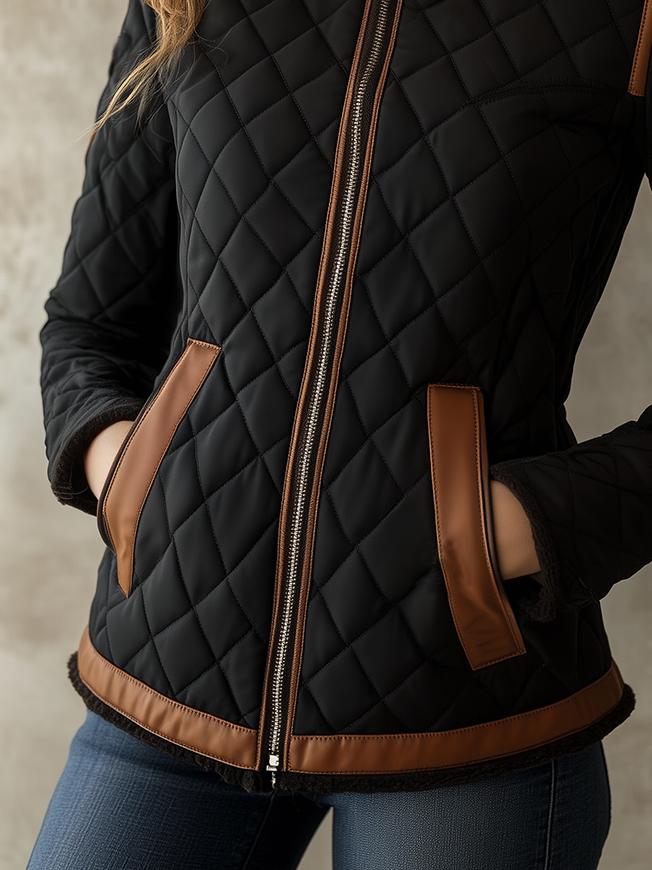 Stylish Constract Trim Diamond-quilted Padded Jacket