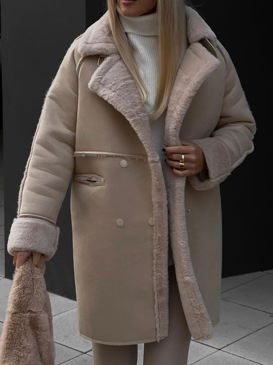 Stylish Notched Collar Eco-Friendly Faux Fur Suede Oversized Coat