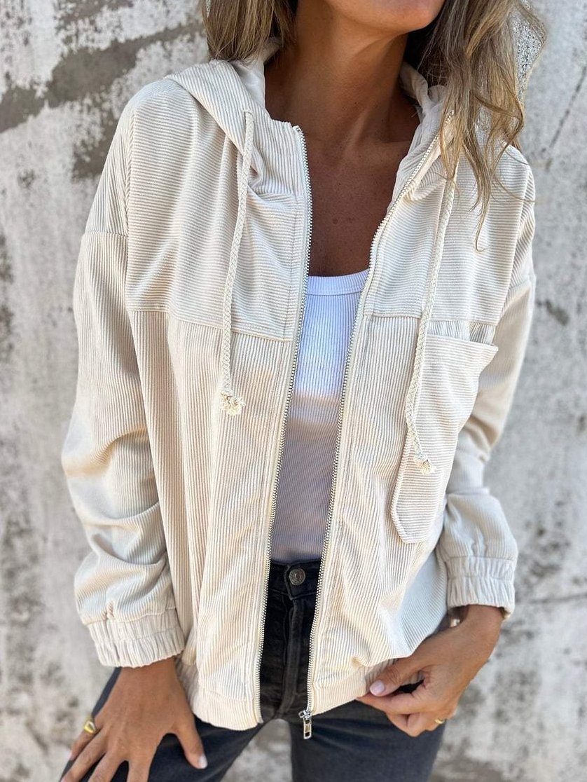 Minimalist Zip-up Corduroy Hooded Jacket