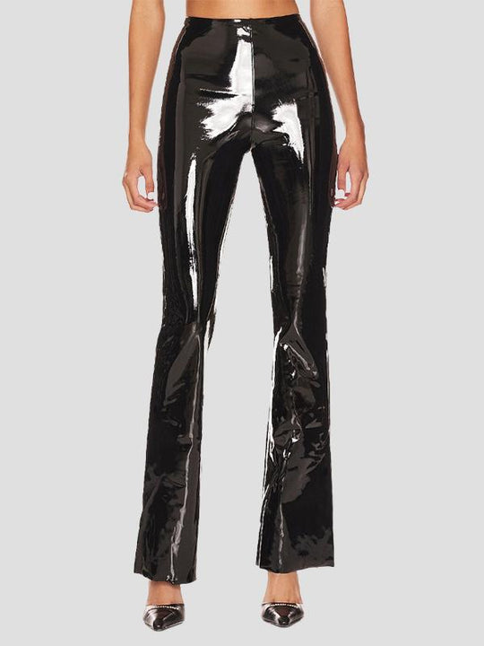 Stylish High-waist PU Patent Leather Pants