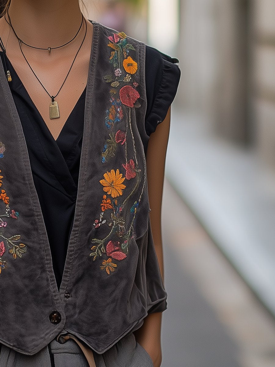 Boho Bloom Embroidered Vest