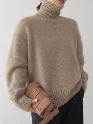 Women Warm Turtleneck Ribbed Texture Knited Sweater