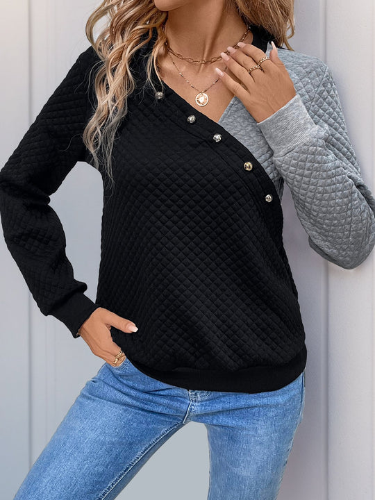 Stylish Color-blocked Waffle Pullover Sweatshirt