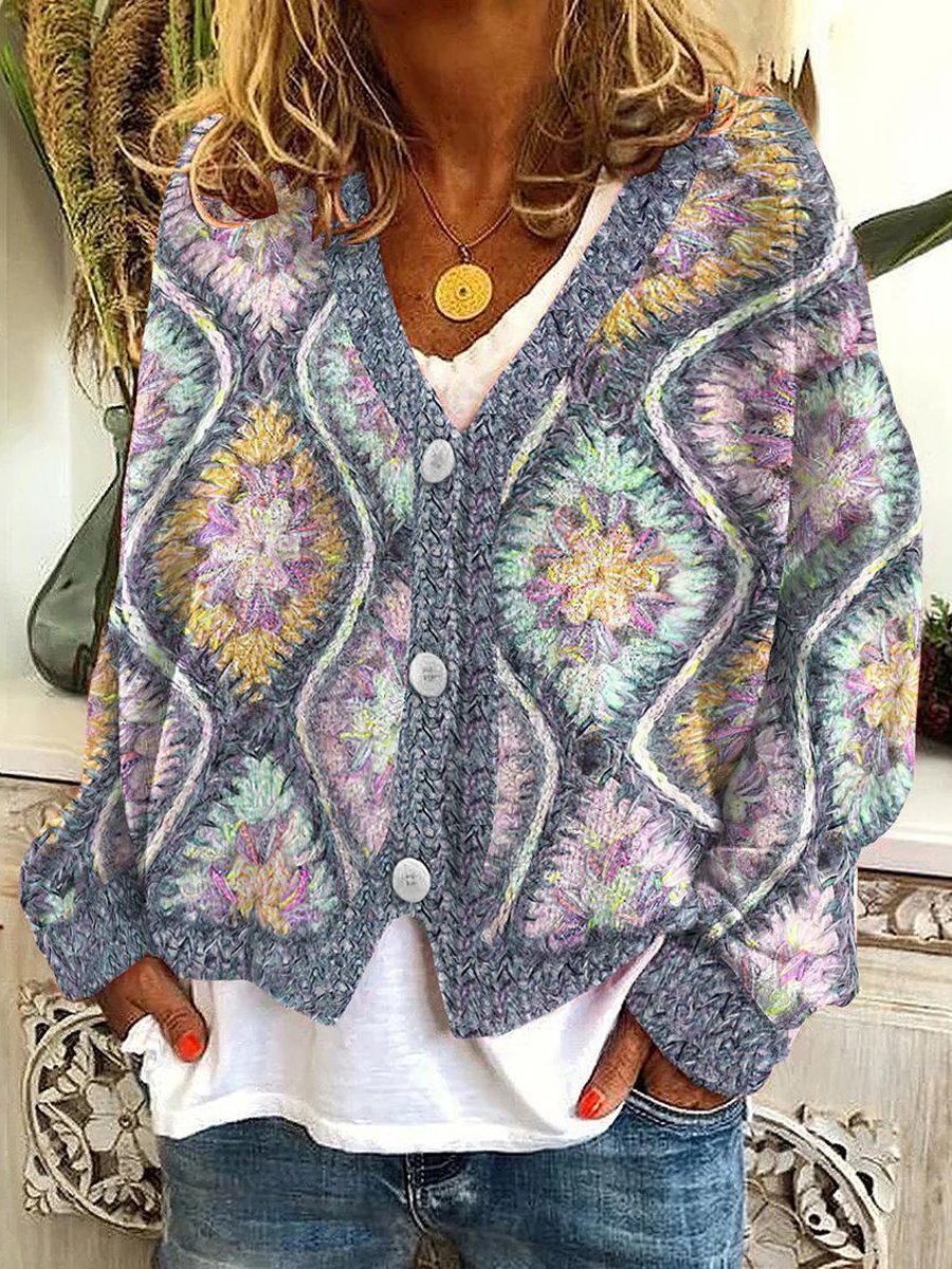 Faux Knitted Printed Cardigan