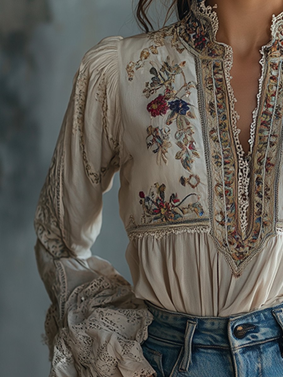 Bohemian Floral Dream Handcrafted Embroidered Blouse