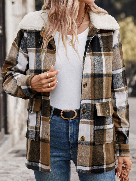 Women's Sherpa Lapel Plaid Jacket