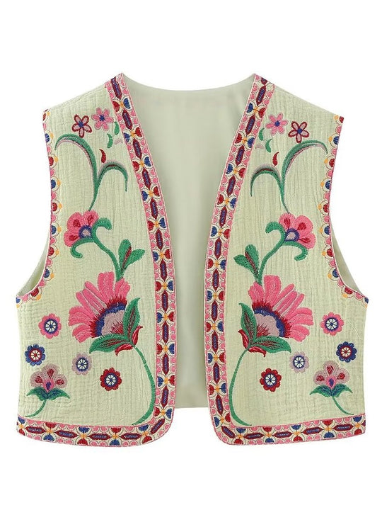 Casual Floral Embroidered Vest