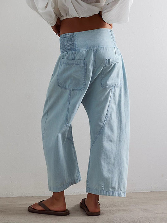 Loose Straight-leg Stone-washed Cropped Jeans