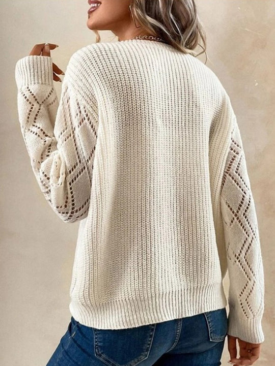 V-Neck Lace Trim Casual Knitted Sweater