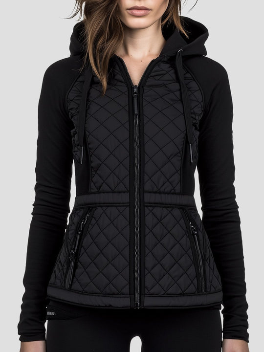 Daily Diamond-quilted Padded Patchwork Hooded Jacket