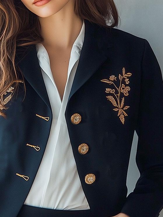 Suit Collar Minimalist Embroidery Single-breasted Blazer