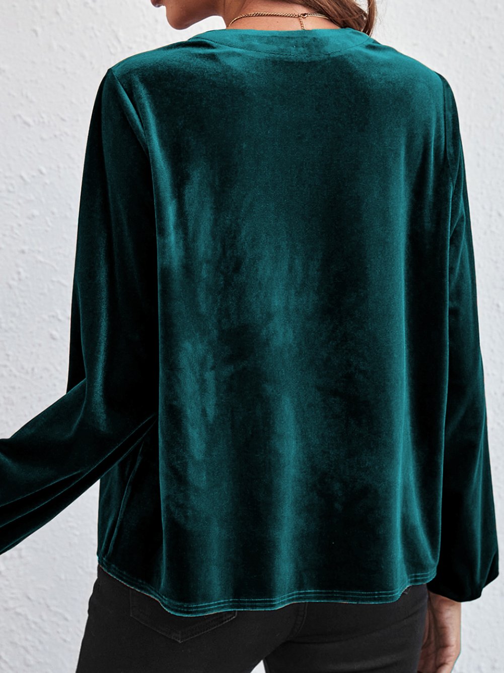 Elegant Half-placket Loose Velvet Blouse