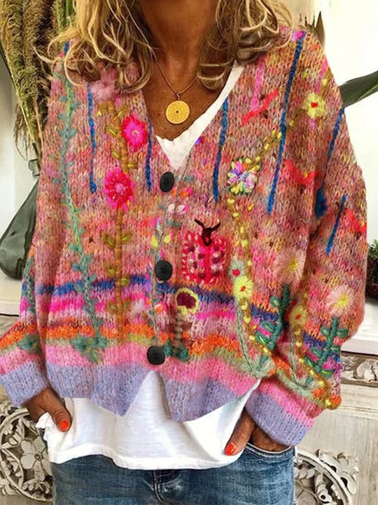 Faux Knitted Printed Cardigan