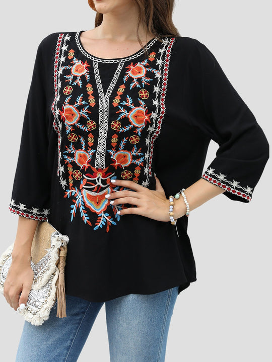 Ethnic Exquisite Embroidered Loose Round Neck Top