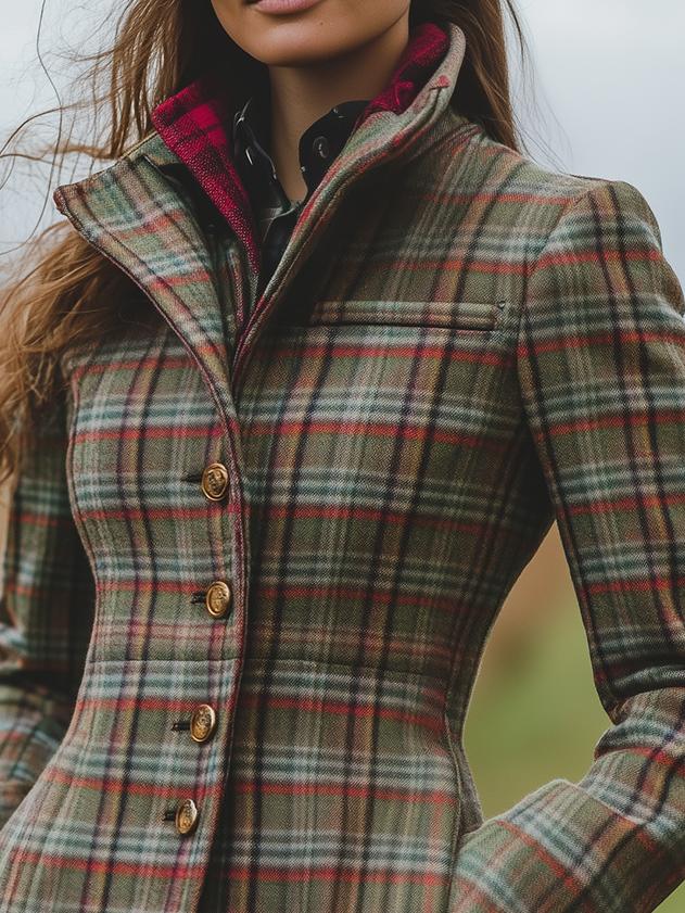 Vintage Single-breasted Plaid Pattern Woolen Jacket