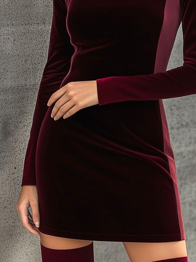 Chic Constract Trim Daily and Party Velvet Bodycon Dress