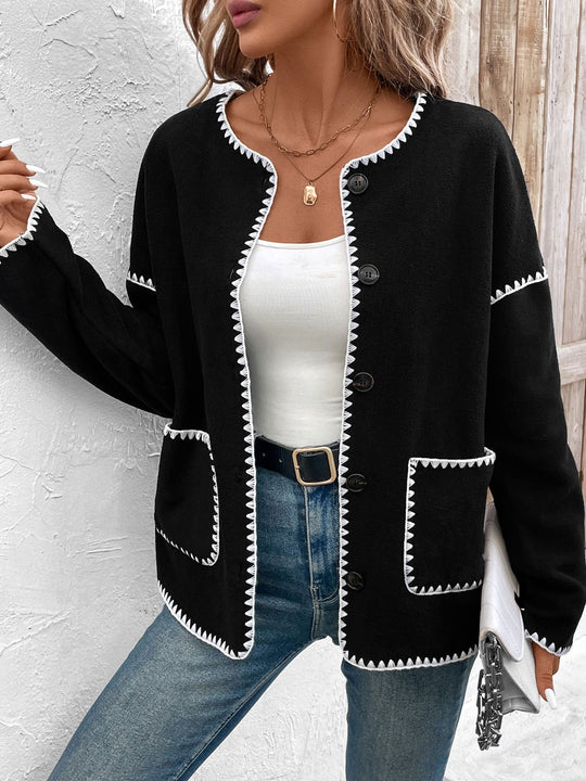 Stylish Loose-fitting Color-Block Fleece Jacket