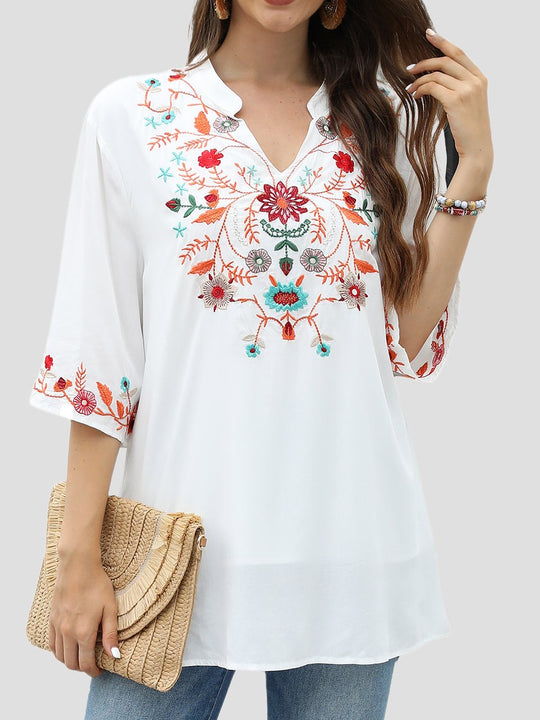 Chic Handmade Embroidered V-neck Loose Blouse