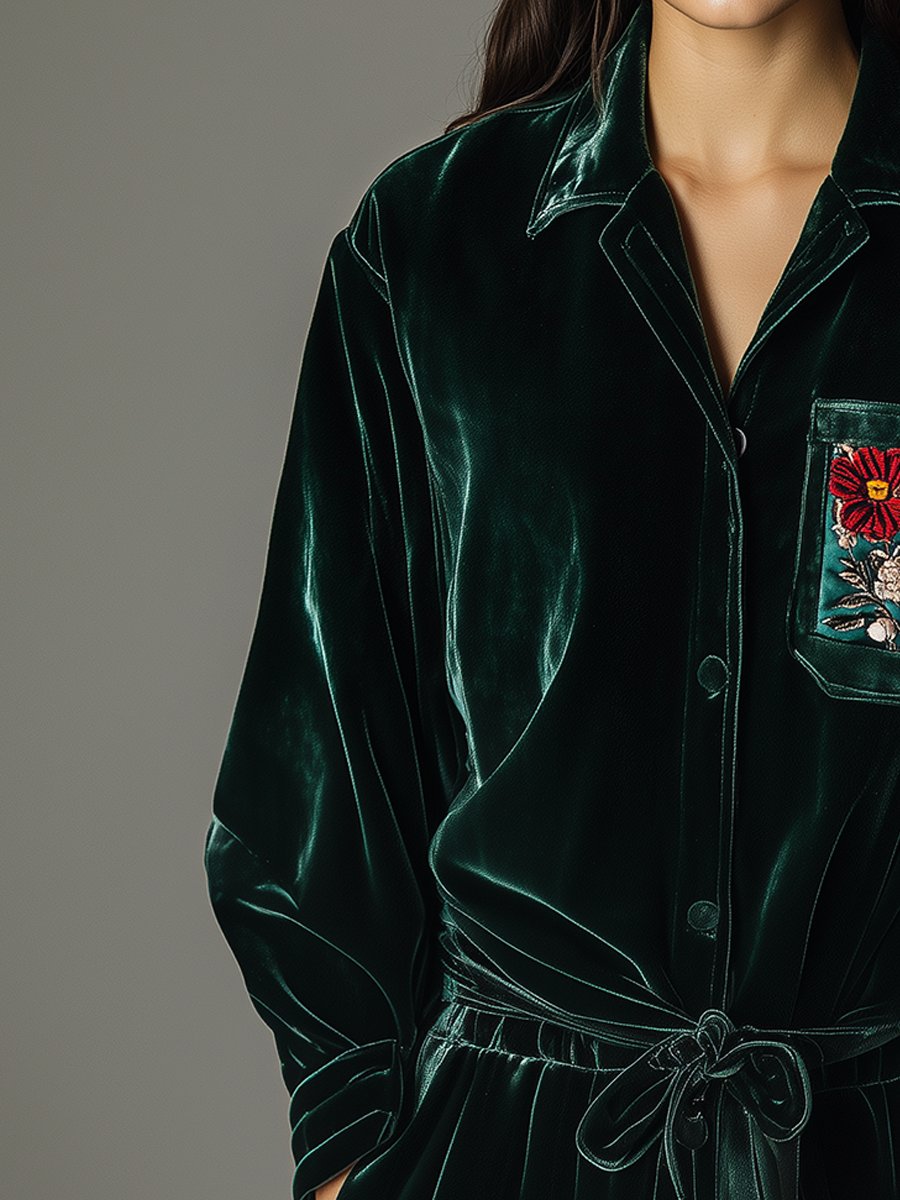 Emerald Velvet Printed Shirt