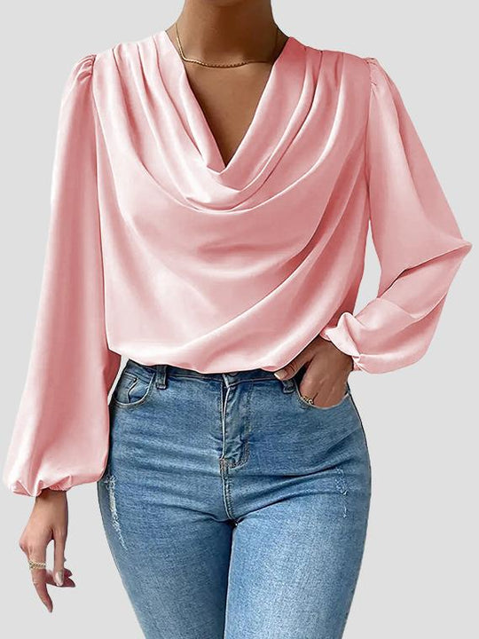 Elegant V-neck Pleated Long Sleeve Chiffon Blouse