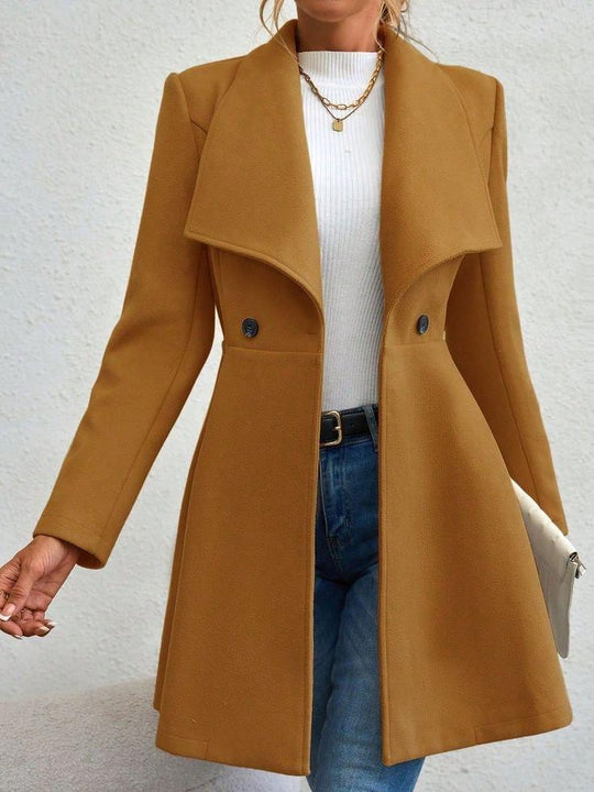 Elegant Shawl Collar Waist-cinched Woolen Long Coat