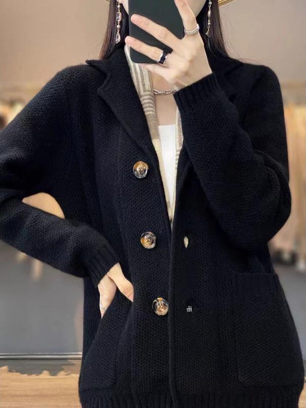 Chic Suit Collar Loose Fit Knit Wool Jacket Cardigan