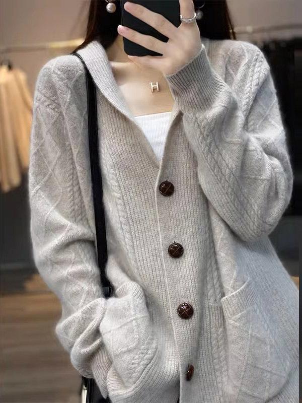 Shawl Collar Loose-fitting Knit Wool Jacket Cardigan