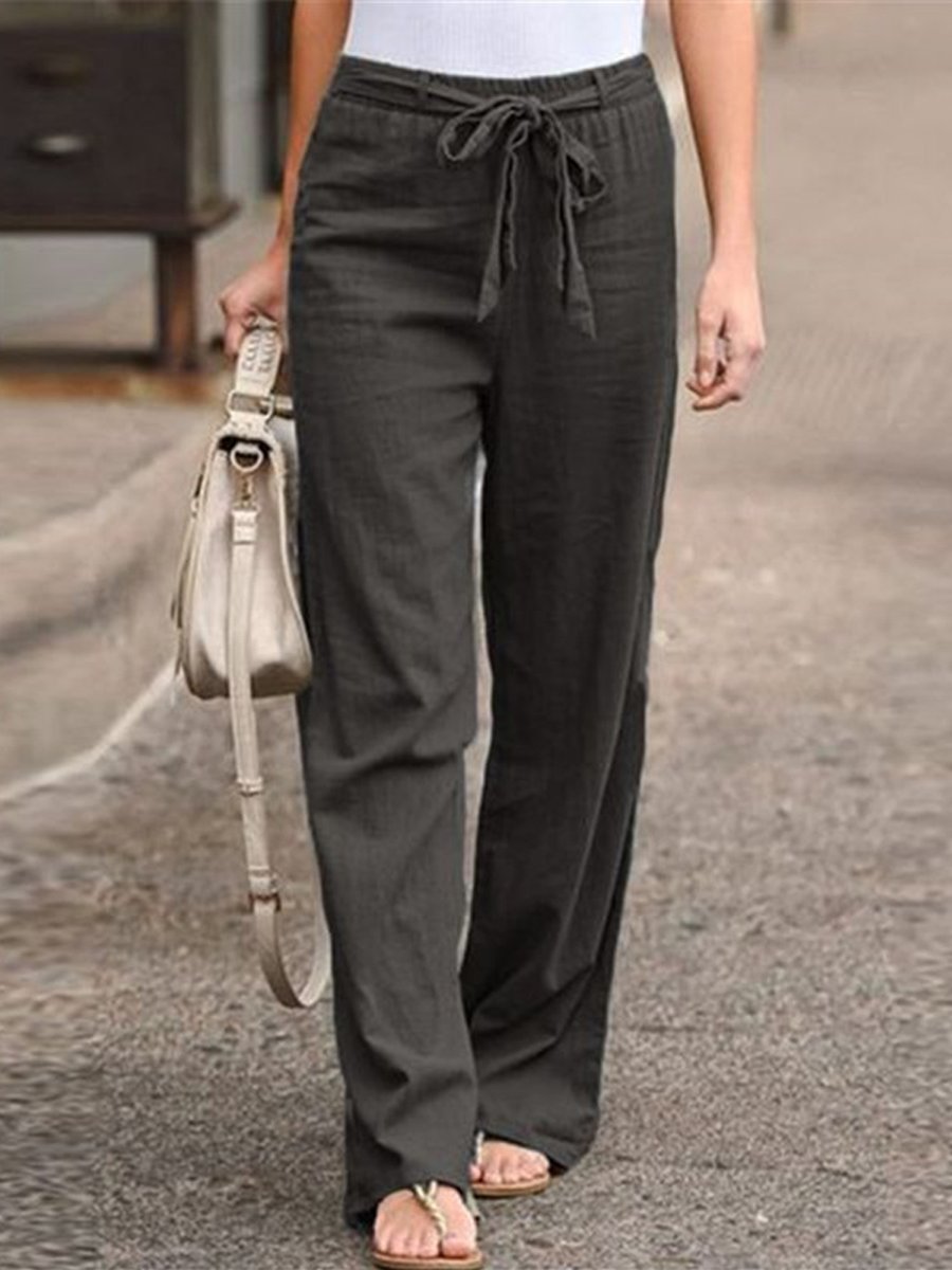 Elastic Waist Cotton Linen Wide Leg Pants