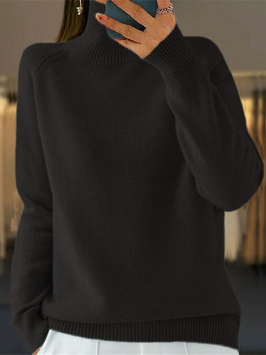 Basic Turtle Neck Ribbed Edge Knitted Pullover Sweater