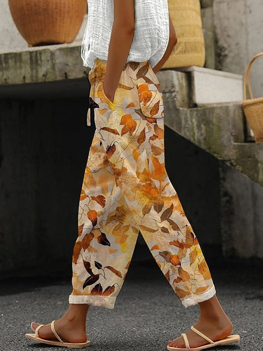 Printed Cotton Linen Casual Pants