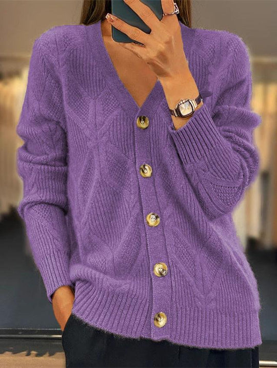 Elegant V-neck Button Down Jacquard Knitted Cardigan