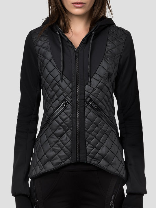 Casual Hooded Diamond-quilted Padded Patchwork Jacket